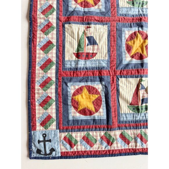 Vintage Handmade LESLIE BECK Nautical Sailboats And Stars Cotton Quilt - Picture 4 of 8